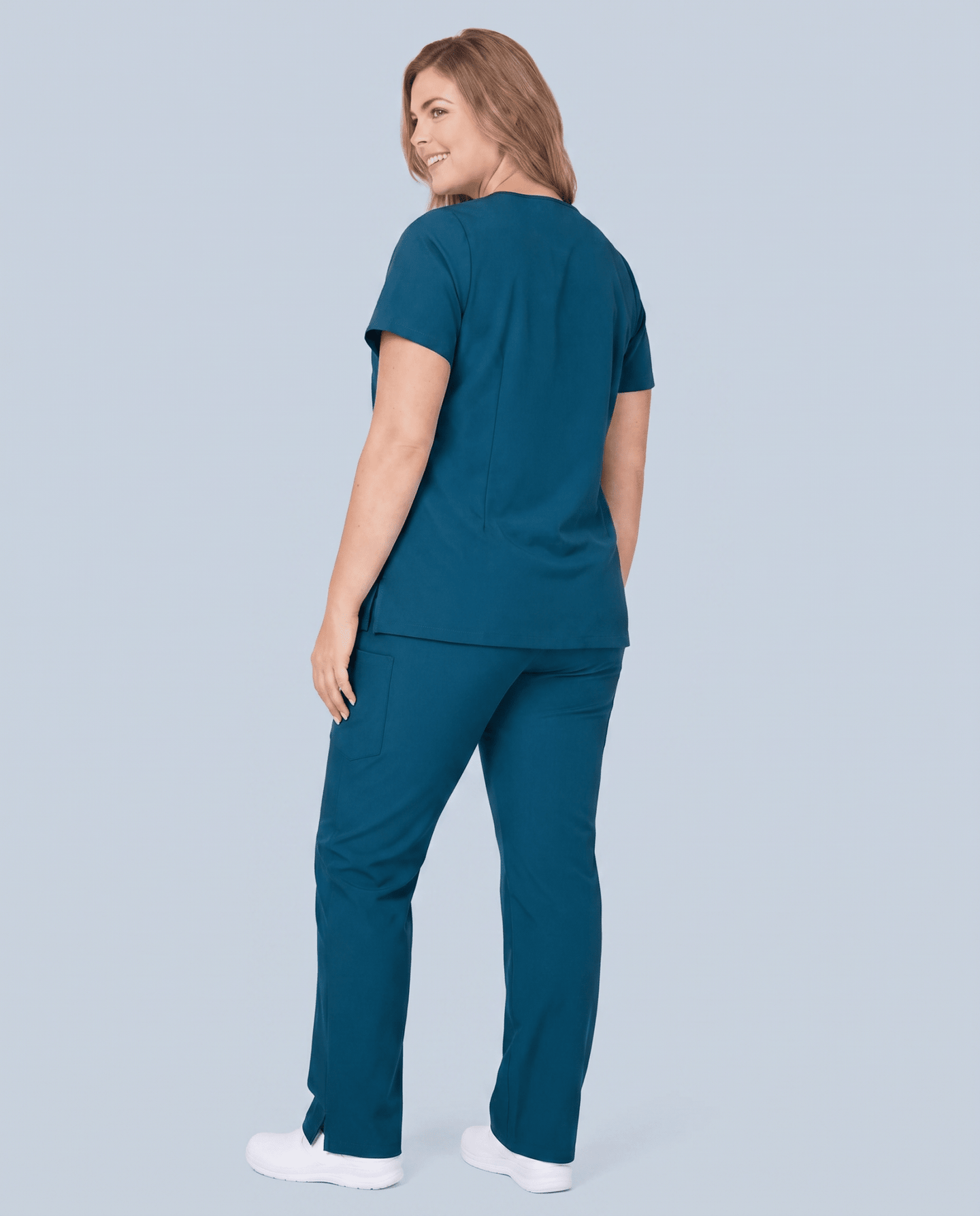 Women's 6-Pocket V-neck Top Caribbean Blue - Scrubloop