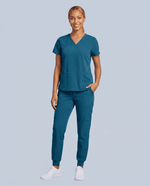 Women's 6-Pocket V-neck Top Caribbean Blue - Scrubloop