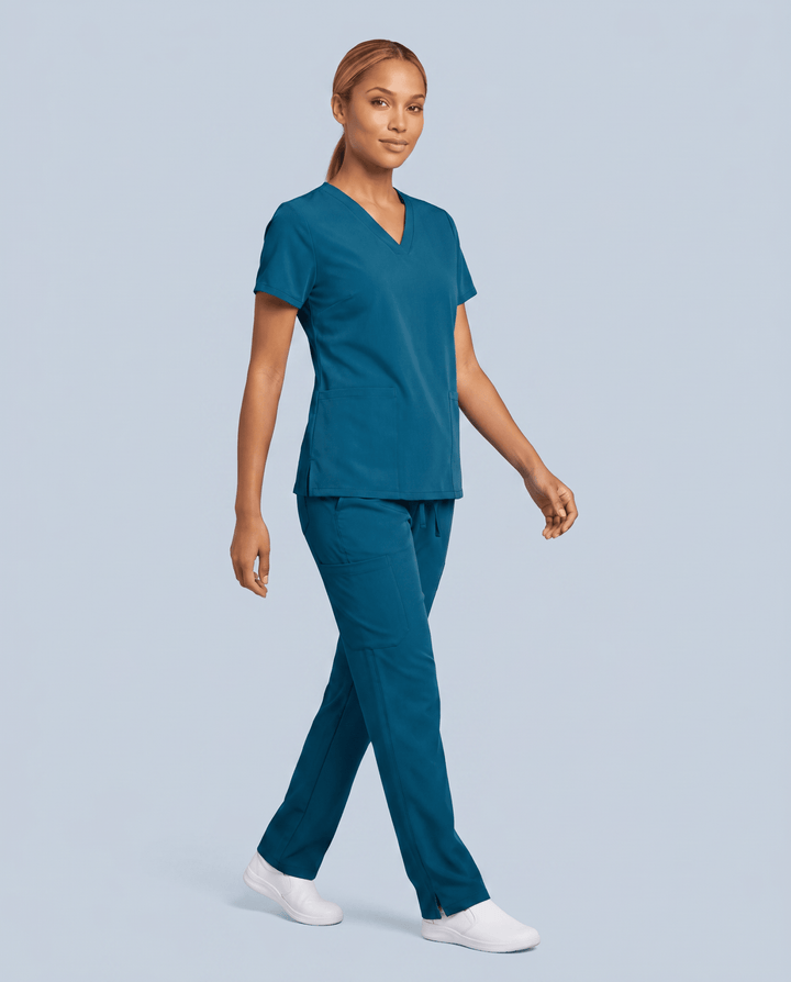 Women's 6-Pocket V-neck Top Caribbean Blue