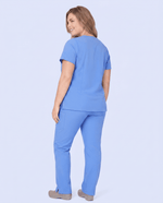 Women's 6-Pocket V-neck Top Ceil Blue - Scrubloop
