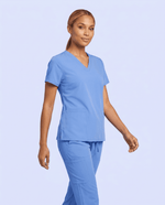 Women's 6-Pocket V-neck Top Ceil Blue - Scrubloop