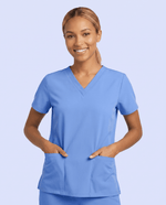 Women's 6-Pocket V-neck Top Ceil Blue - Scrubloop