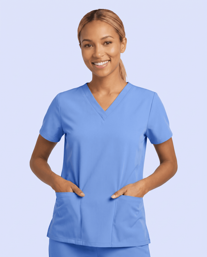 Women's 6-Pocket V-neck Top Ceil Blue