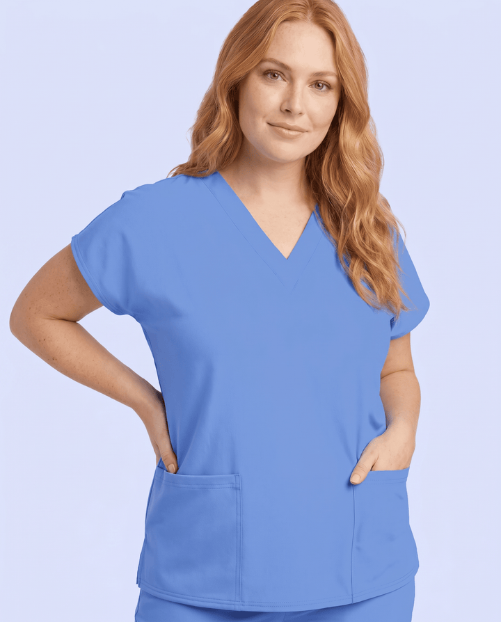 Women's 6-Pocket V-neck Top Ceil Blue