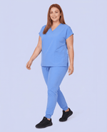 Women's 6-Pocket V-neck Top Ceil Blue - Scrubloop