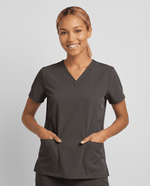 Women's 6-Pocket V-neck Top Charcoal - Scrubloop