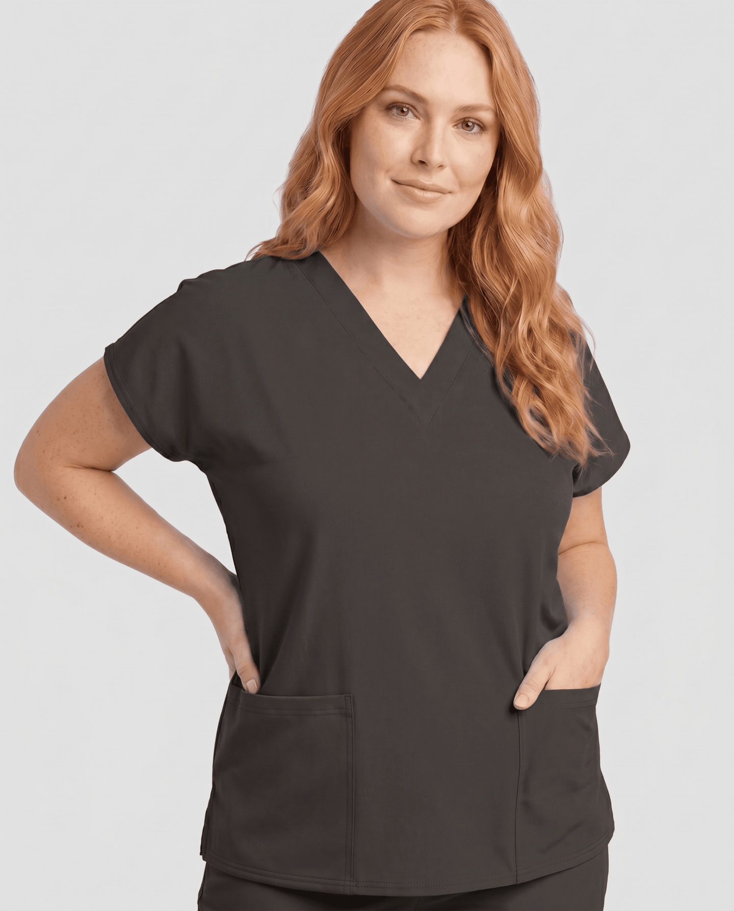 Women's 6-Pocket V-neck Top Charcoal - Scrubloop