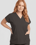 Women's 6-Pocket V-neck Top Charcoal - Scrubloop