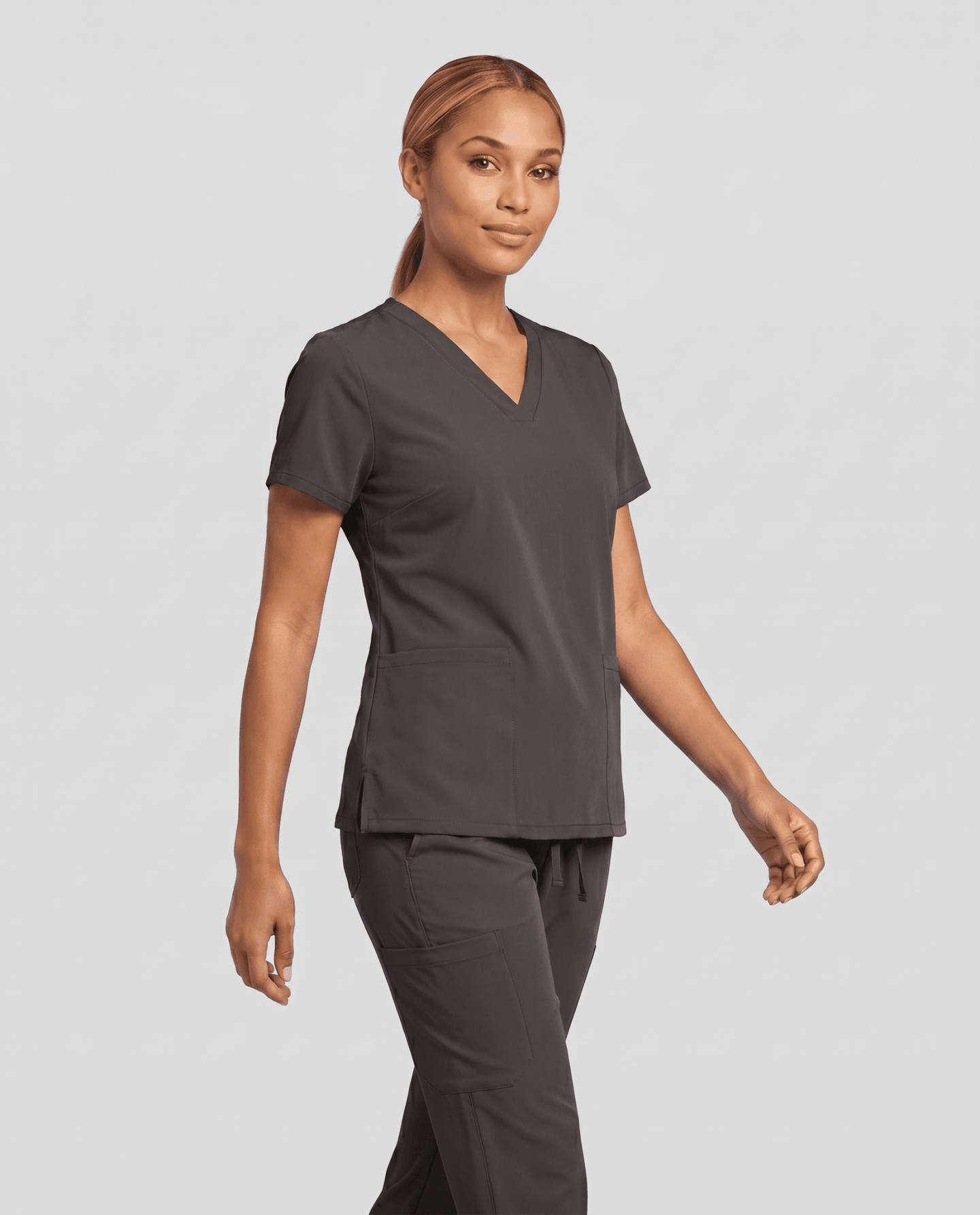 Women's 6-Pocket V-neck Top Charcoal - Scrubloop