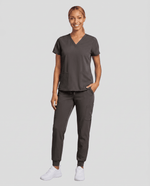 Women's 6-Pocket V-neck Top Charcoal - Scrubloop