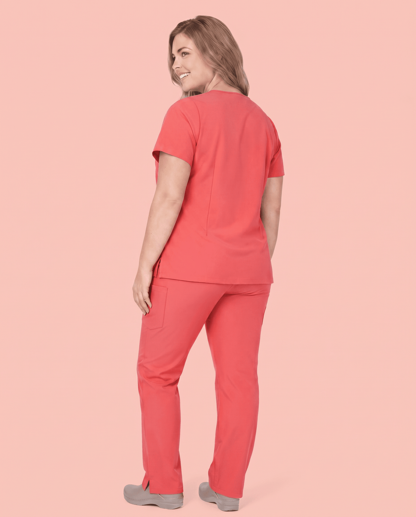 Women's 6-Pocket V-neck Top Coral - Scrubloop