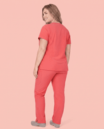 Women's 6-Pocket V-neck Top Coral - Scrubloop
