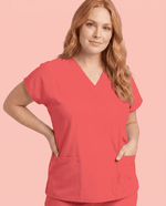 Women's 6-Pocket V-neck Top Coral - Scrubloop