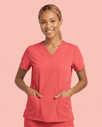 Women's 6-Pocket V-neck Top Coral - Scrubloop