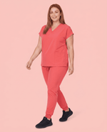 Women's 6-Pocket V-neck Top Coral - Scrubloop