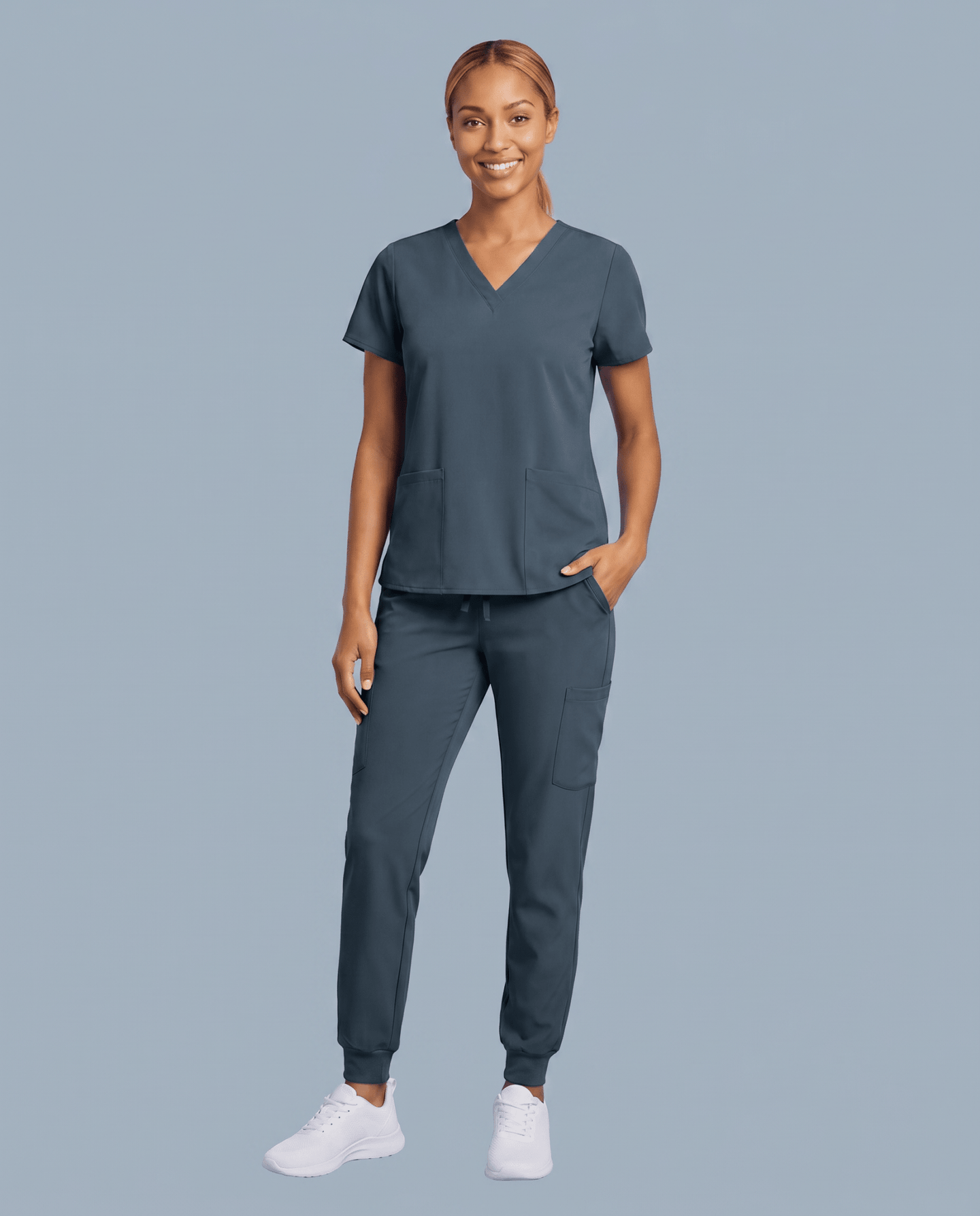 Women's 6-Pocket V-neck Top Dark Harbor - Scrubloop