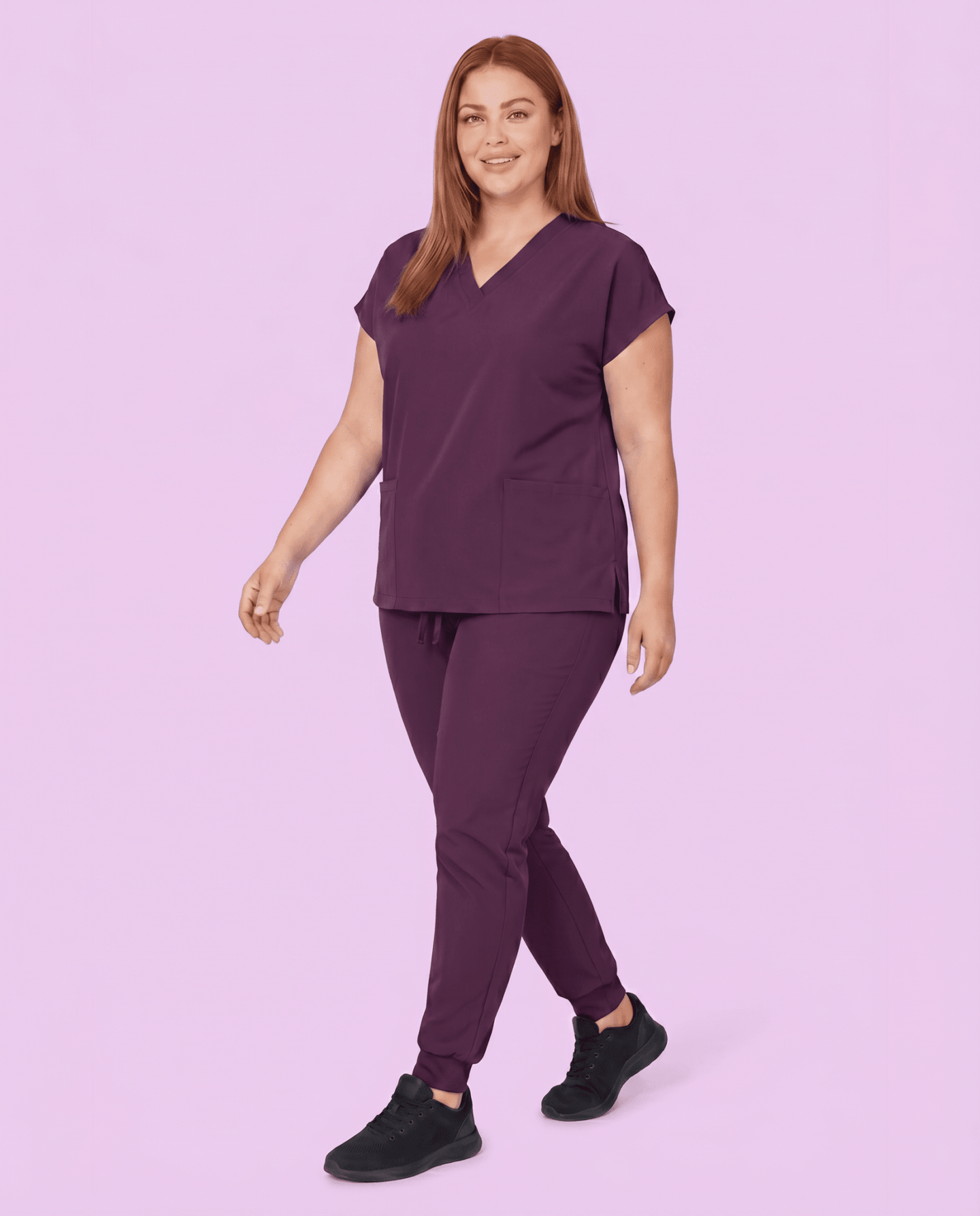 Women's 6-Pocket V-neck Top Deep Eggplant - Scrubloop