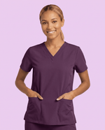 Women's 6-Pocket V-neck Top Deep Eggplant - Scrubloop