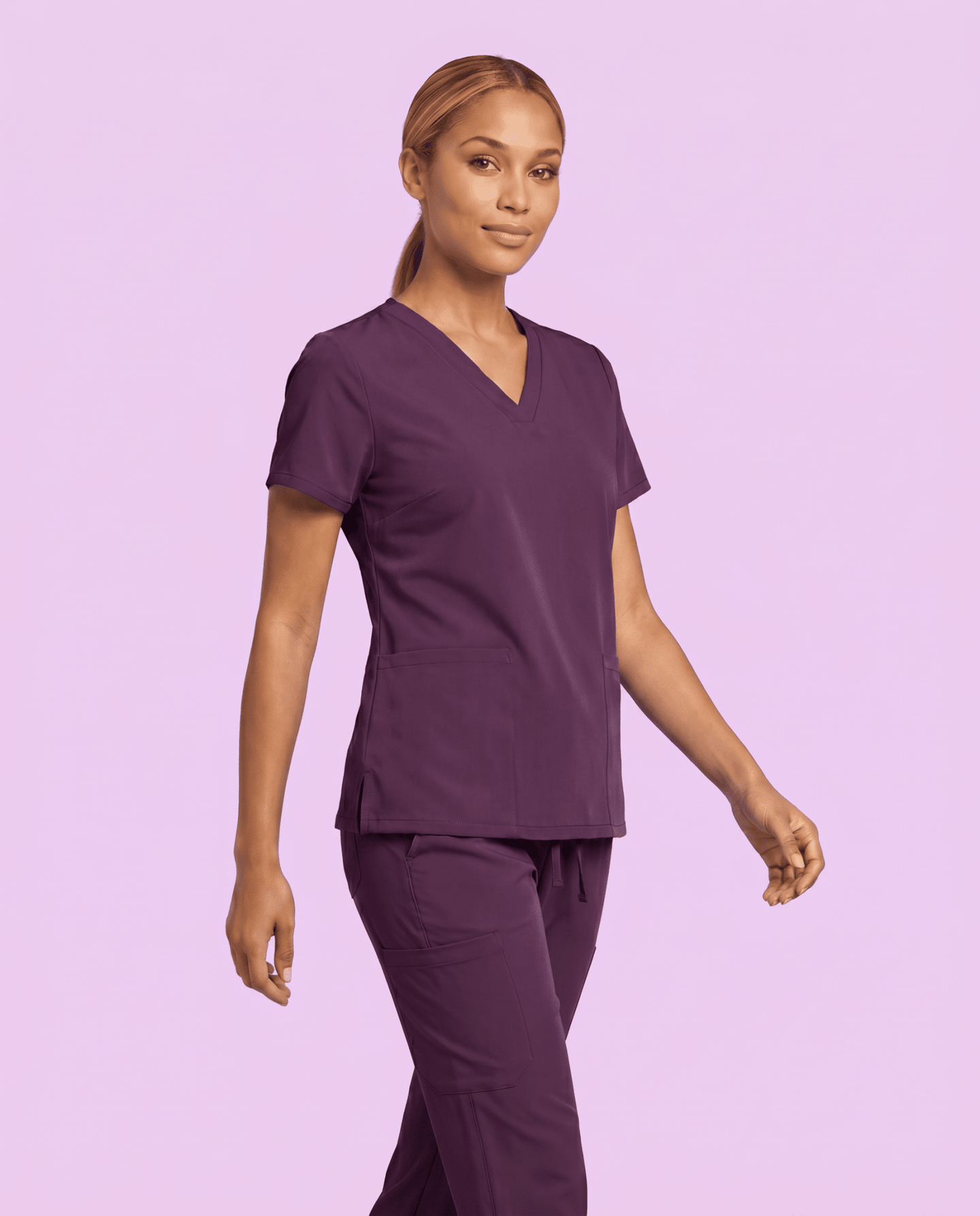 Women's 6-Pocket V-neck Top Deep Eggplant - Scrubloop