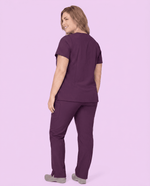 Women's 6-Pocket V-neck Top Deep Eggplant - Scrubloop