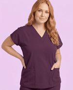 Women's 6-Pocket V-neck Top Deep Eggplant - Scrubloop