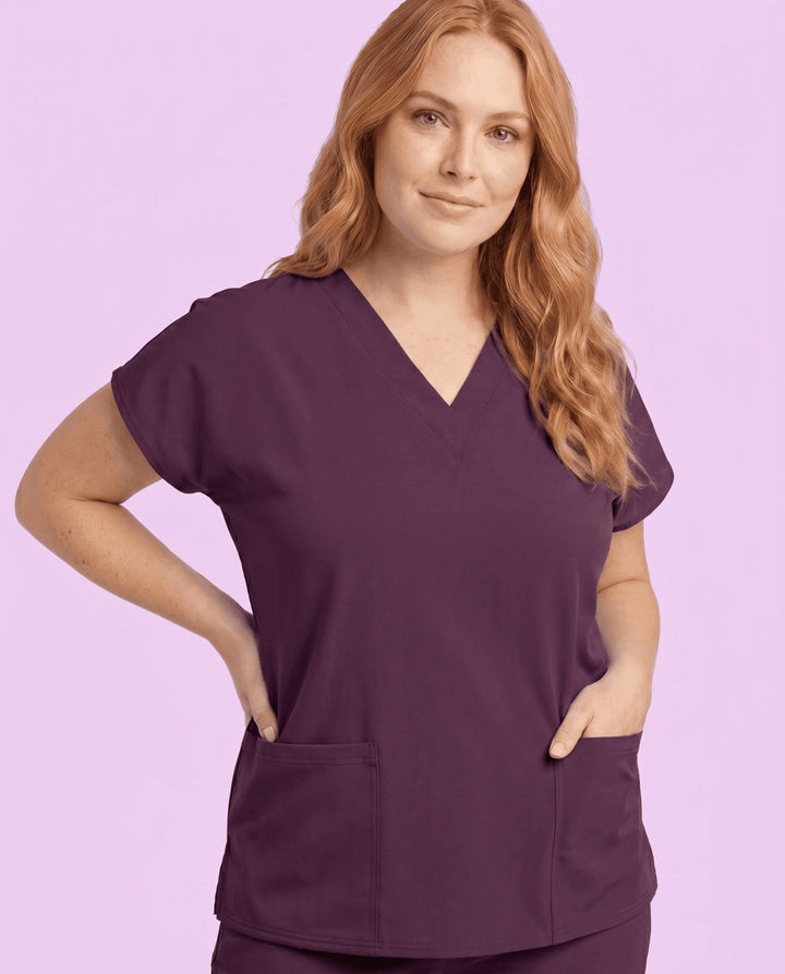 Women's 6-Pocket V-neck Top Deep Eggplant