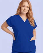 Women's 6-Pocket V-neck Top Galaxy Blue - Scrubloop
