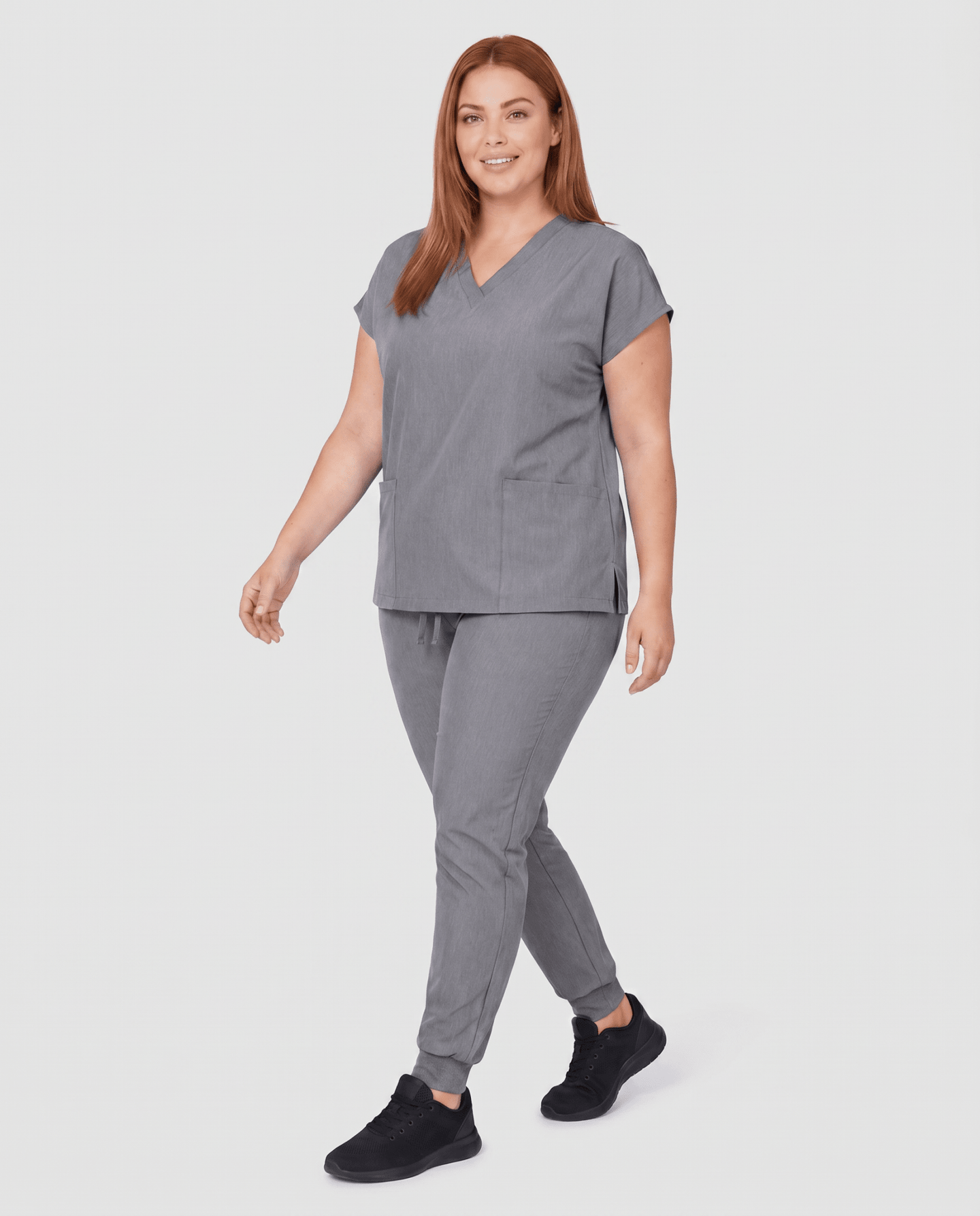 Women's 6-Pocket V-neck Top Heather Gray - Scrubloop