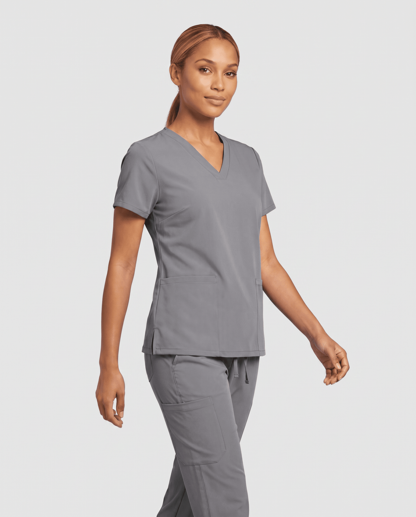 Women's 6-Pocket V-neck Top Heather Gray - Scrubloop