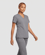 Women's 6-Pocket V-neck Top Heather Gray - Scrubloop