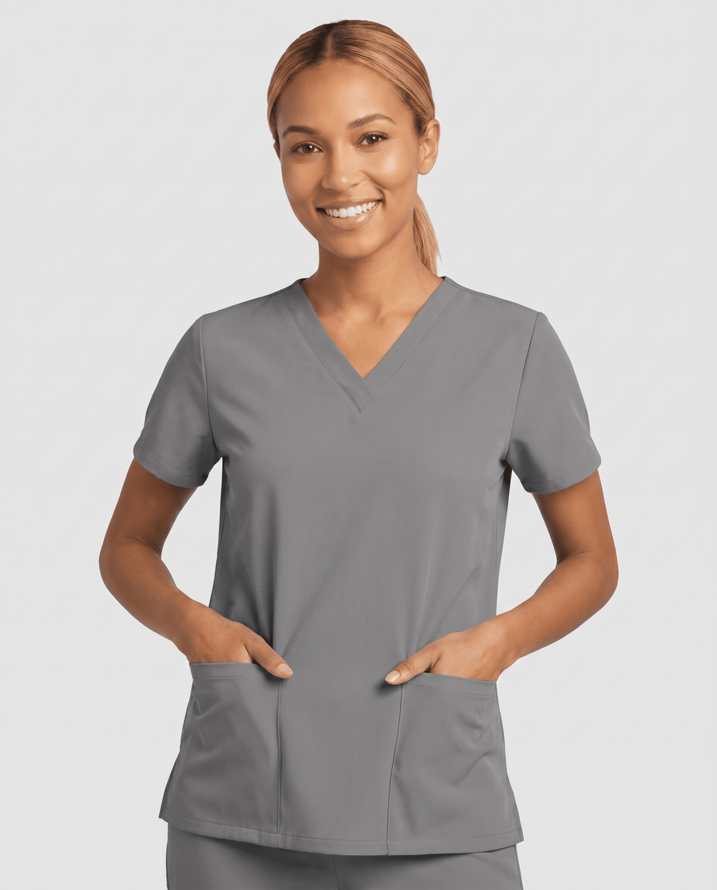 Women's 6-Pocket V-neck Top Heather Gray - Scrubloop