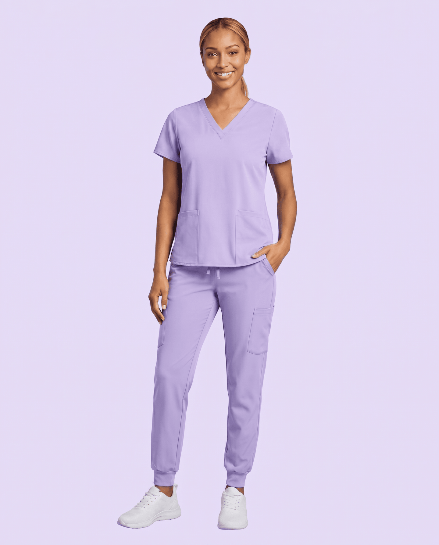 Women's 6-Pocket V-neck Top Lavender - Scrubloop