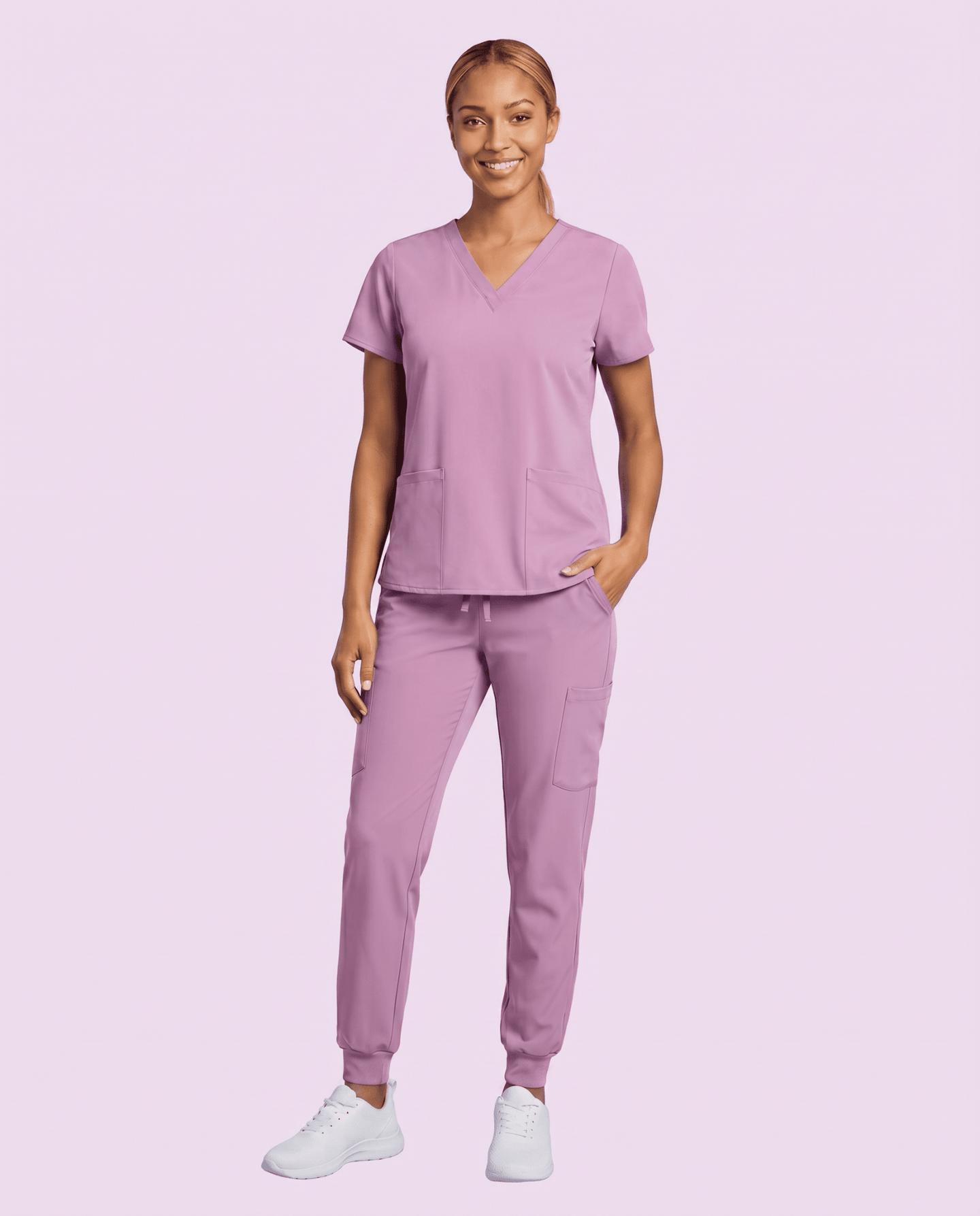 Women's 6-Pocket V-neck Top Lilac - Scrubloop