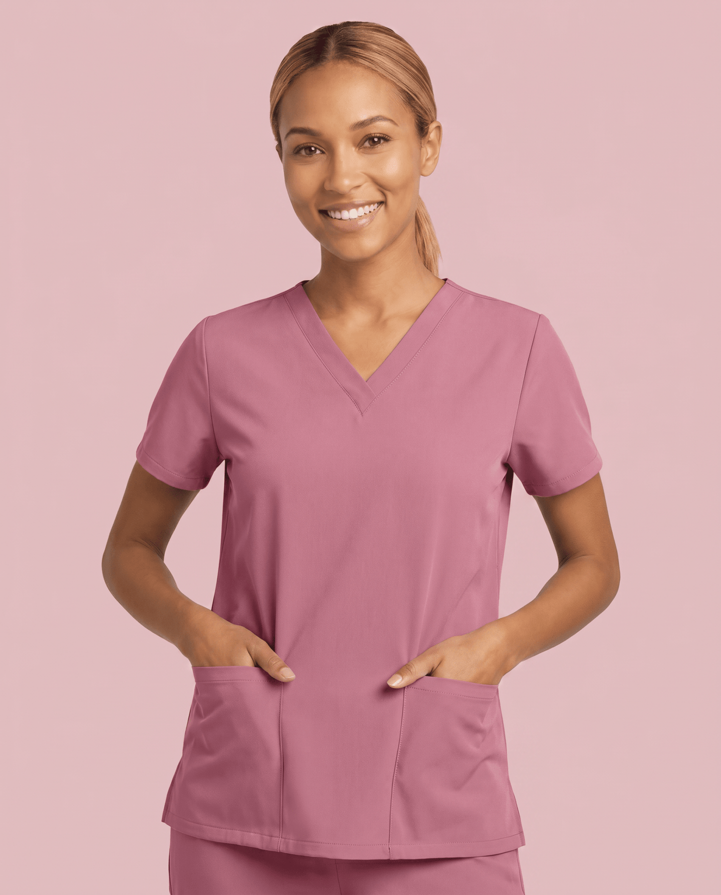 Women's 6-Pocket V-neck Top Mauve - Scrubloop