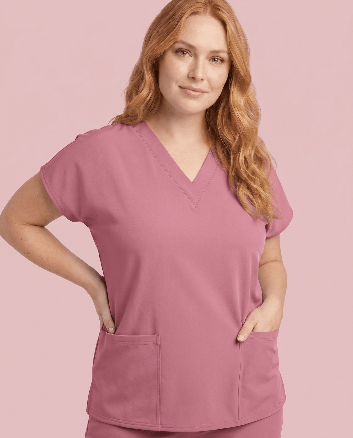 Women's 6-Pocket V-neck Top Mauve - Scrubloop