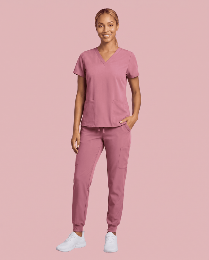 Women's 6-Pocket V-neck Top Mauve