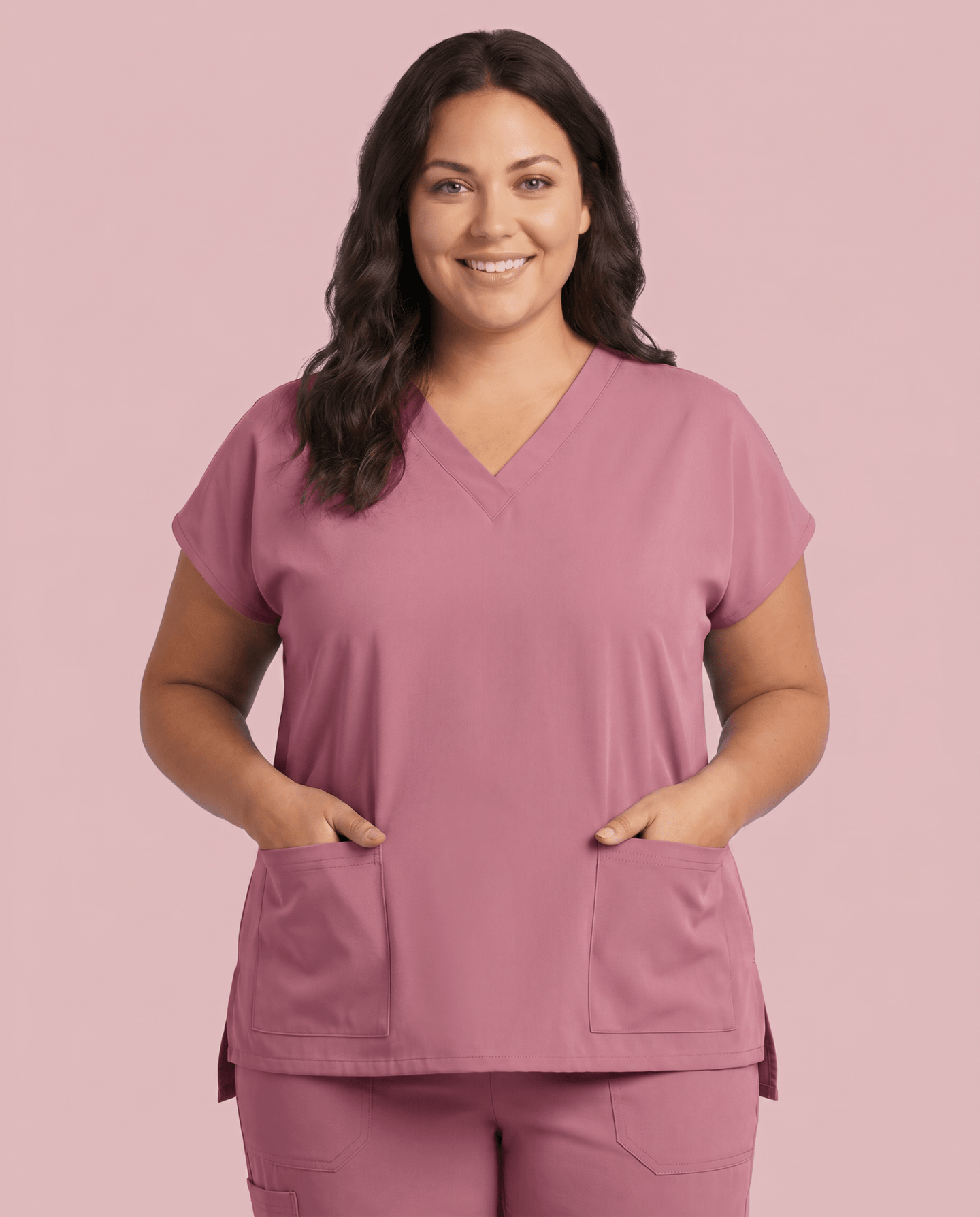 Women's 6-Pocket V-neck Top Mauve - Scrubloop