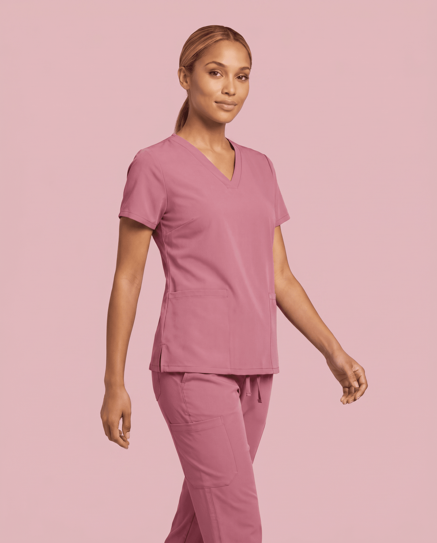 Women's 6-Pocket V-neck Top Mauve - Scrubloop