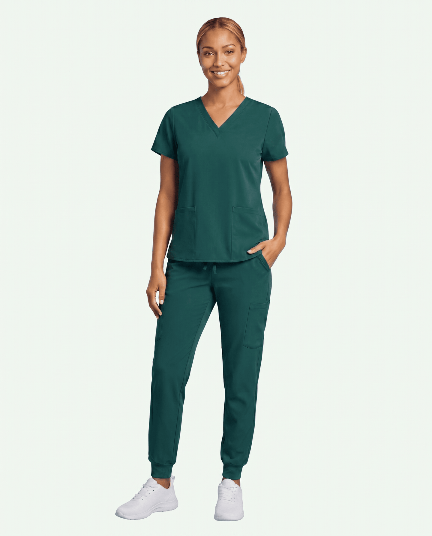 Women's 6-Pocket V-neck Top Midnight Green - Scrubloop