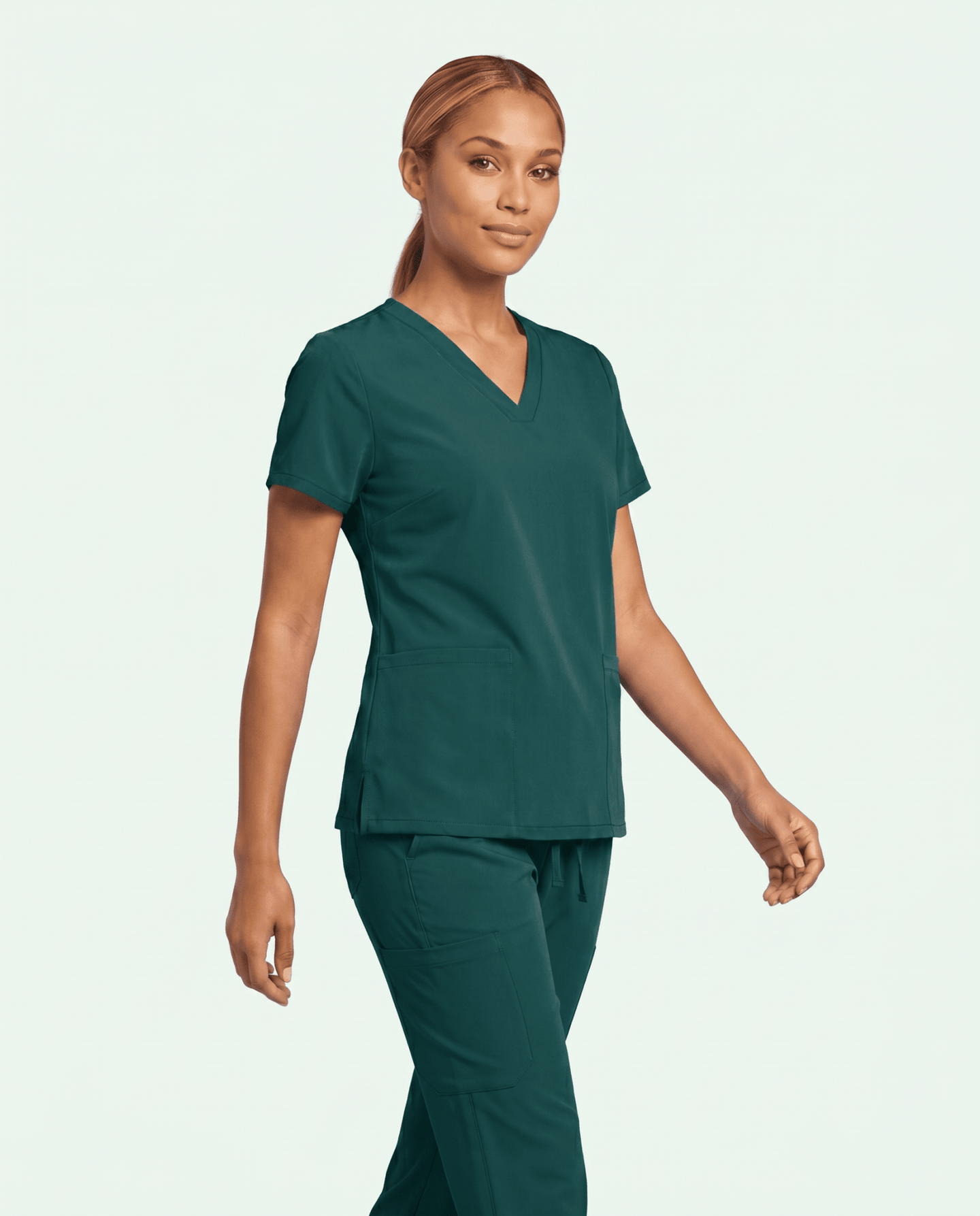 Women's 6-Pocket V-neck Top Midnight Green - Scrubloop