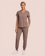 Women's 6-Pocket V-neck Top Mocha - Scrubloop