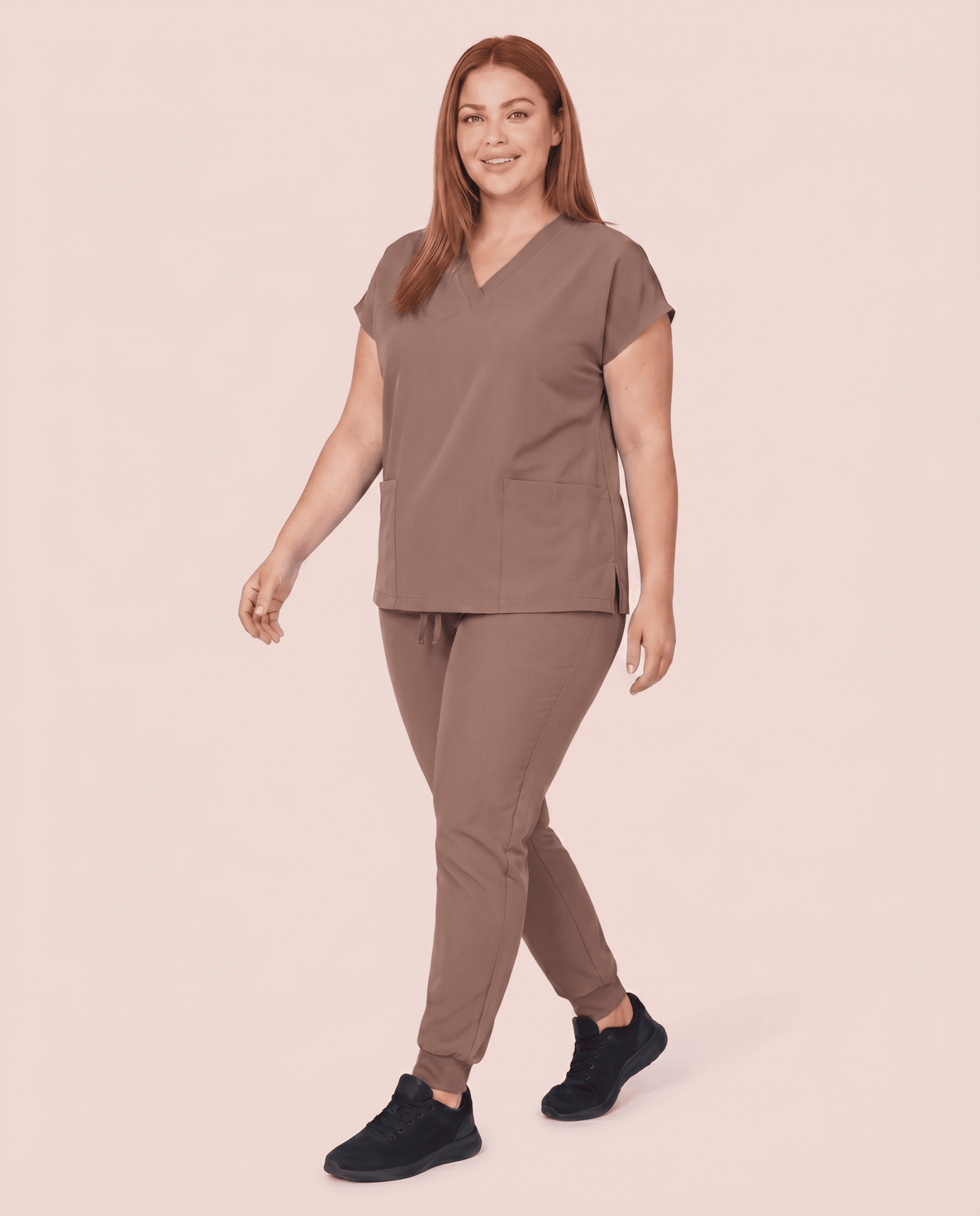 Women's 6-Pocket V-neck Top Mocha - Scrubloop
