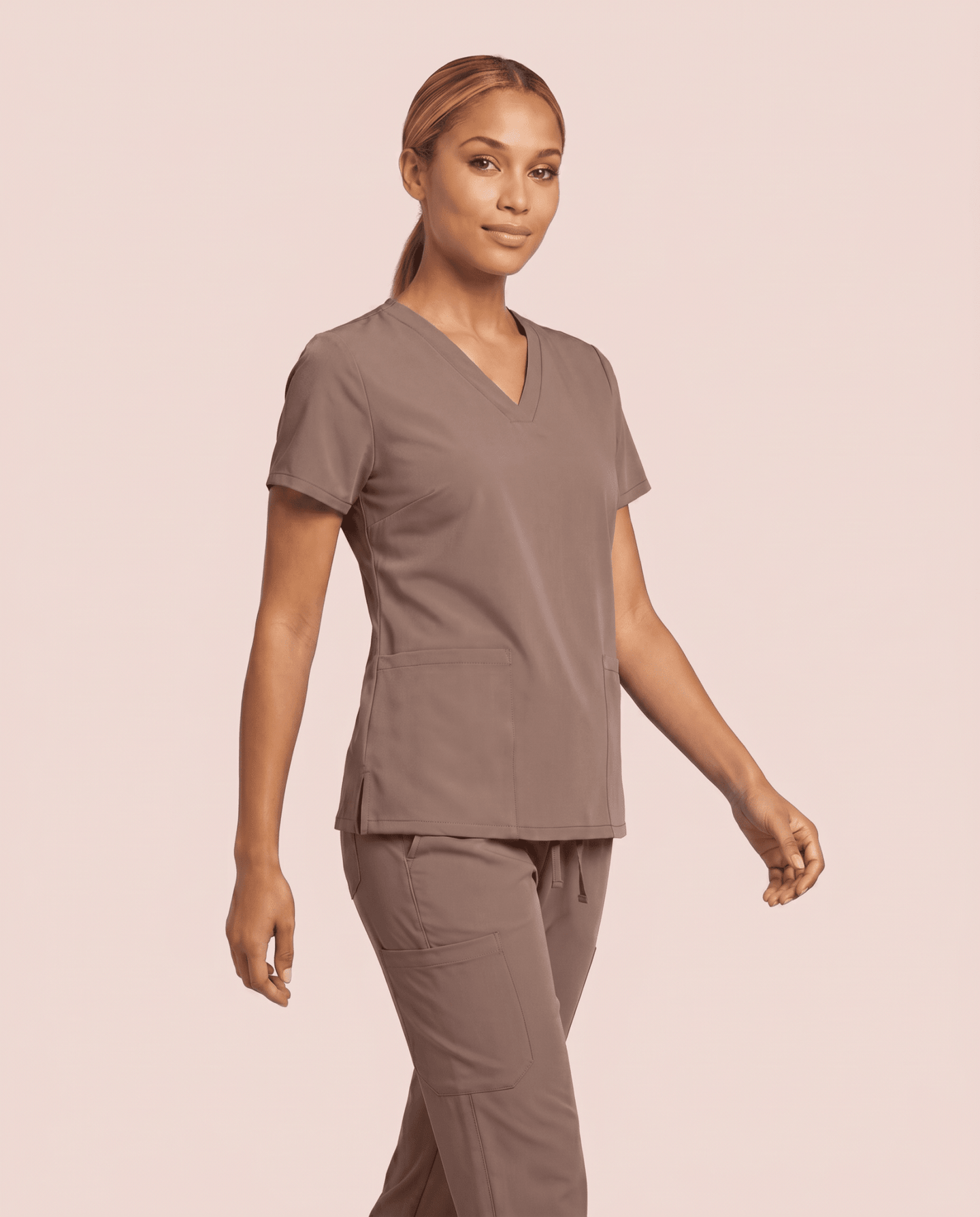 Women's 6-Pocket V-neck Top Mocha - Scrubloop