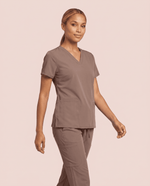 Women's 6-Pocket V-neck Top Mocha - Scrubloop