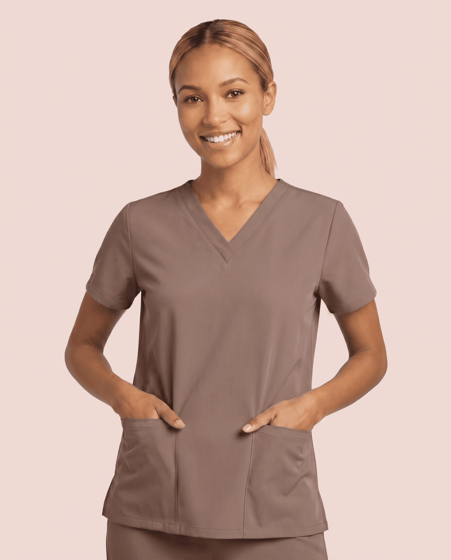Women's 6-Pocket V-neck Top Mocha - Scrubloop