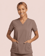 Women's 6-Pocket V-neck Top Mocha - Scrubloop