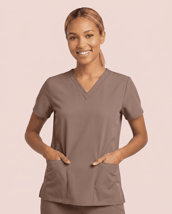 Women's 6-Pocket V-neck Top Mocha