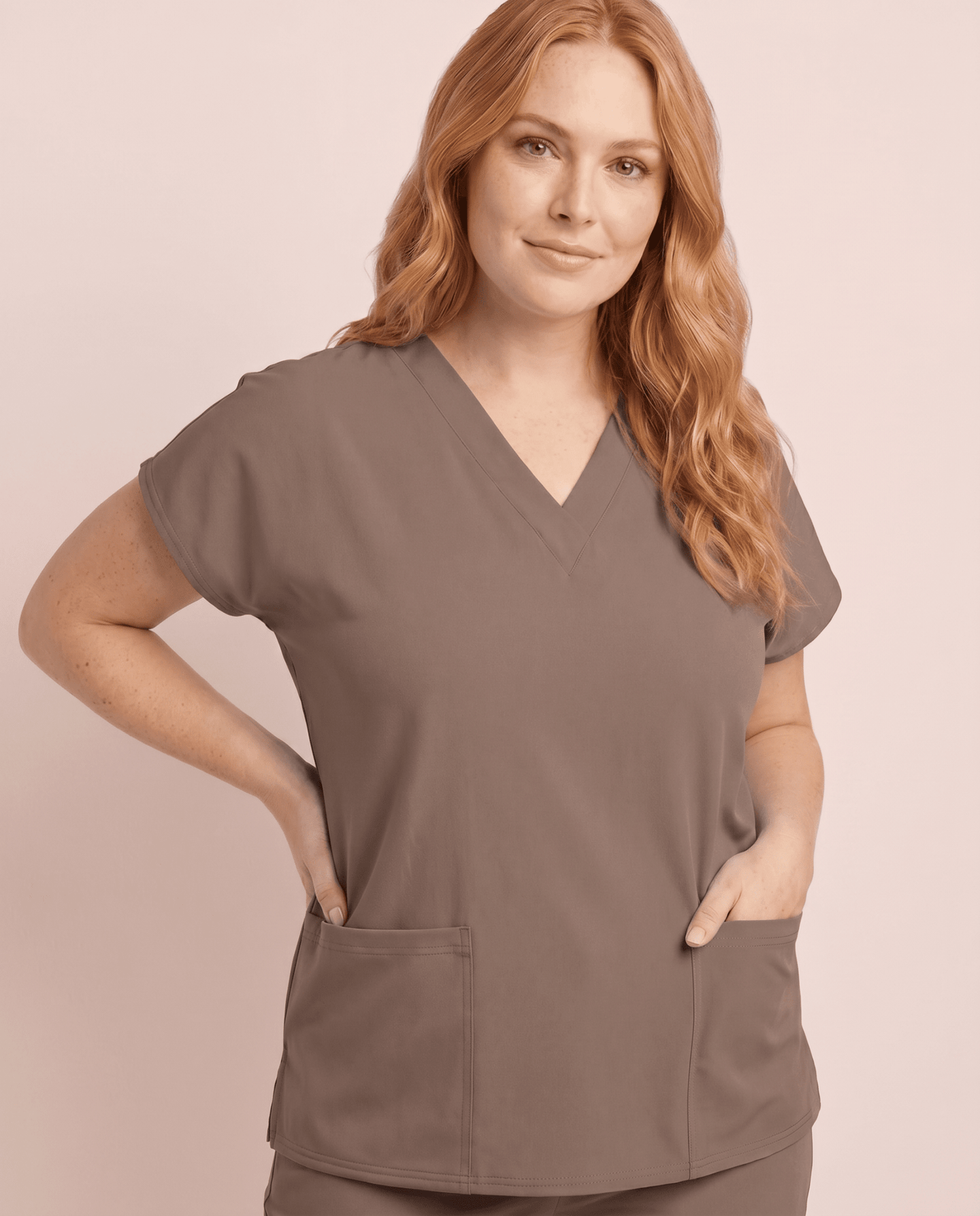 Women's 6-Pocket V-neck Top Mocha - Scrubloop