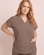 Women's 6-Pocket V-neck Top Mocha - Scrubloop