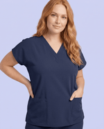Women's 6-Pocket V-neck Top Navy - Scrubloop